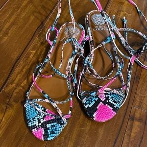 Vince Camuto Prasetta‎ rainbow Colorful Python snakeskin sandals ankle wr…